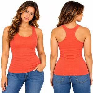 Grip Womens Coral Orange Ribbed Knit Tank Top Sleeveless Juniors XL NWT